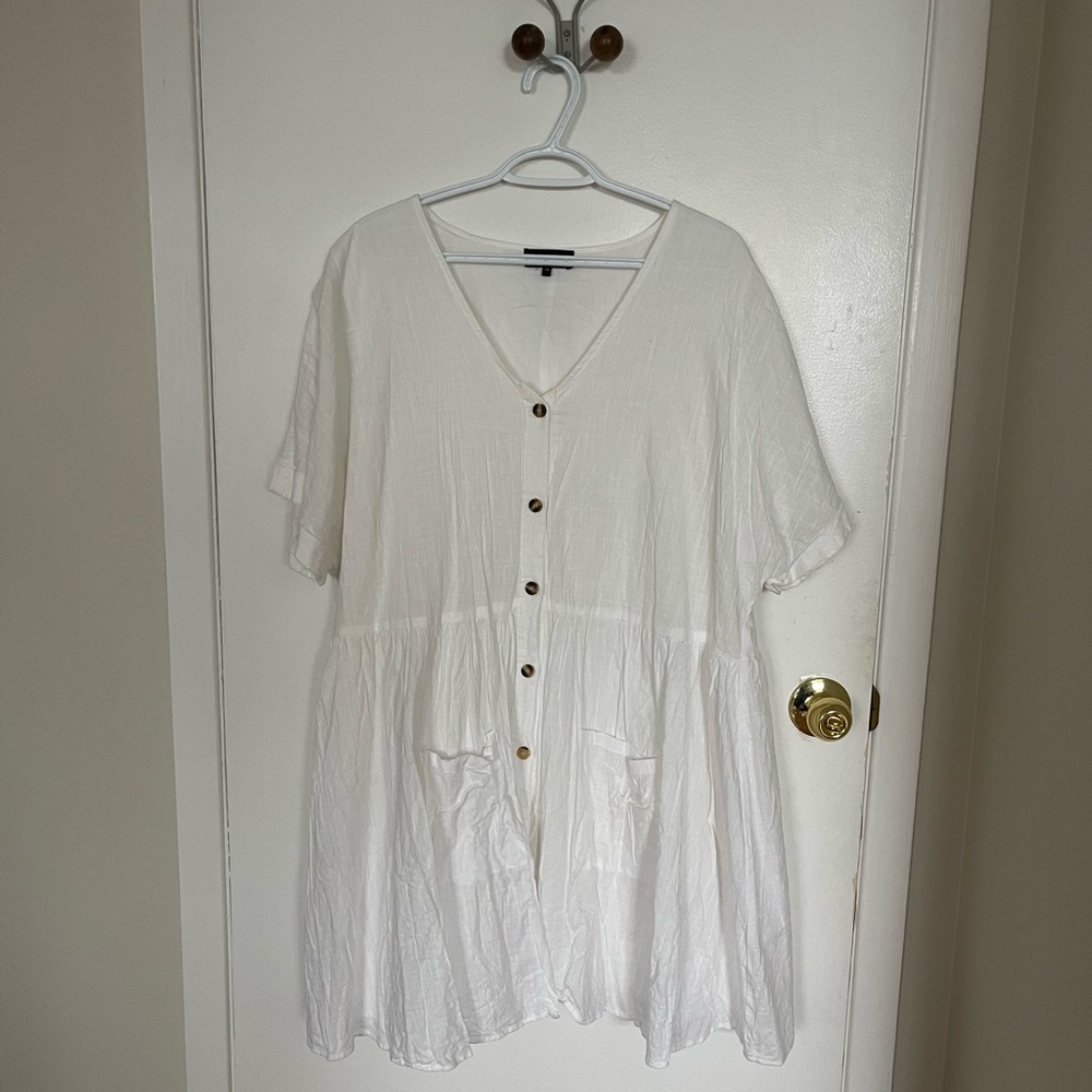 UK20/ US16 White 100% Cotton Mini Button-Down Dress